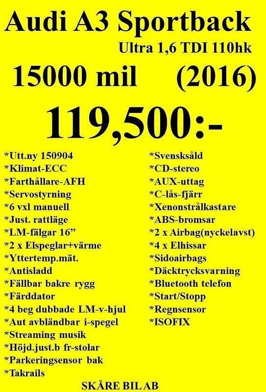 Begagnad Audi A3 110 HK (80 kW) 2016 Misanoröd