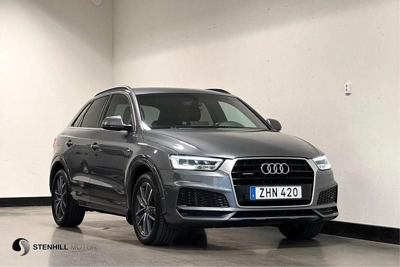 Grå (monsungrå metallic) Begagnad 2018 Audi Q3 S-Line SUV | 229 900 kr (Superpris) - Bild 1/4