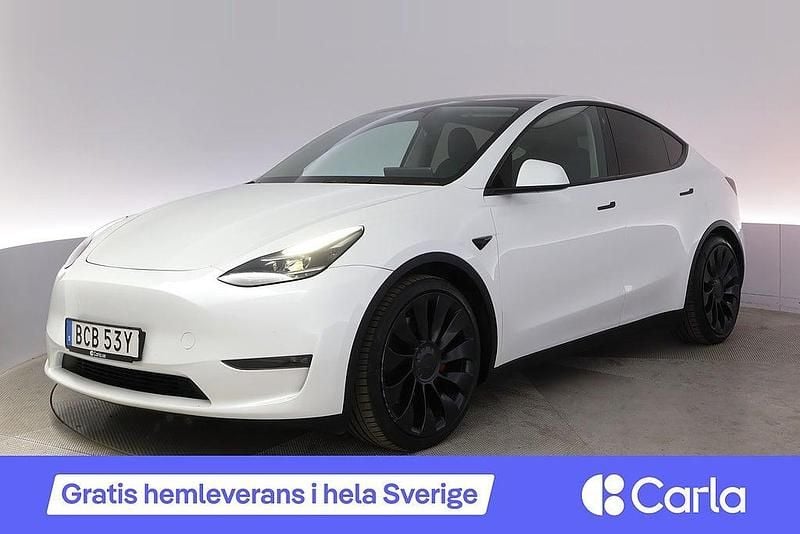 Vit Begagnad 2022 Tesla Model Y Performance SUV | 384 900 kr (Bra pris) - Bild 1/4