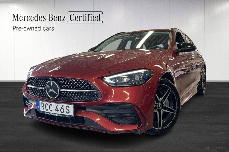 Röd (red) Begagnad 2021 Mercedes C220 AMG line Kombi | 469 900 kr (Dyr) - Bild 1/4