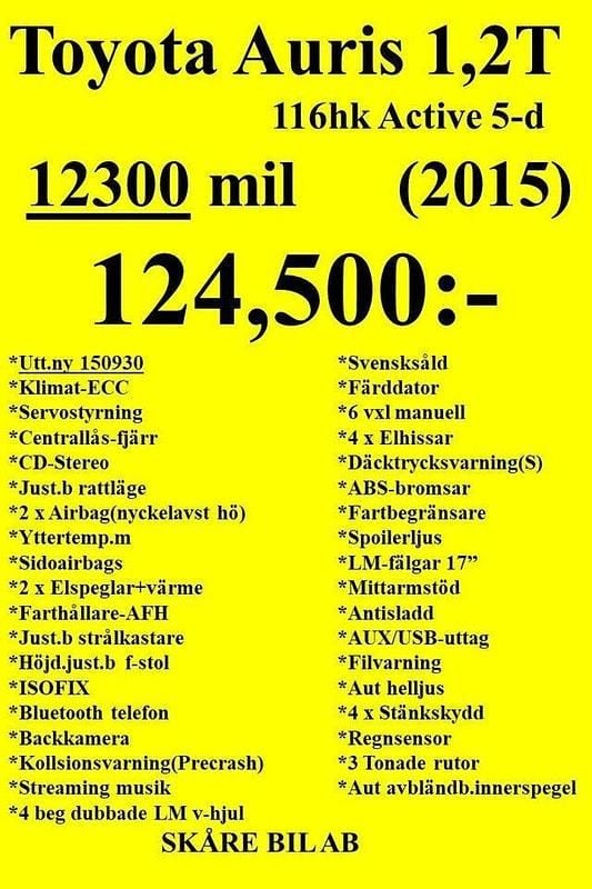 Begagnad Toyota Auris Active 116 HK (85 kW) 2015 Vit Halvkombi