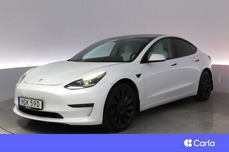 Vit Begagnad 2021 Tesla Model 3 Performance Sedan | 305 900 kr - Bild 1/3