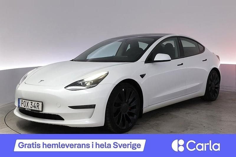 Vit Begagnad 2023 Tesla Model 3 Performance Sedan | 335 990 kr (Marknadspris) - Bild 1/2