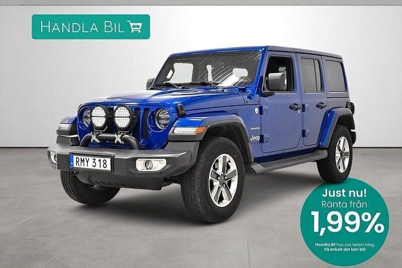 Blå Begagnad 2018 Jeep Wrangler Unlimited Sahara SUV | 459 900 kr (Marknadspris) - Bild 1/3