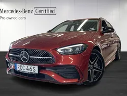 Röd (red) Begagnad 2021 Mercedes C220 AMG line Kombi | 469 900 kr (Dyr)