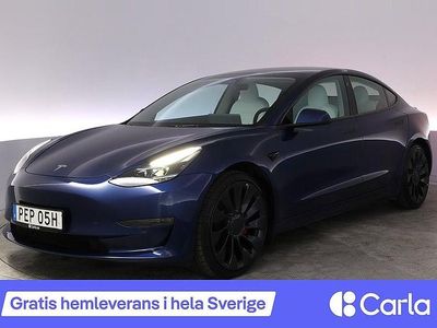 Blå Begagnad 2022 Tesla Model 3 Performance Sedan | 368 990 kr (Bra pris)