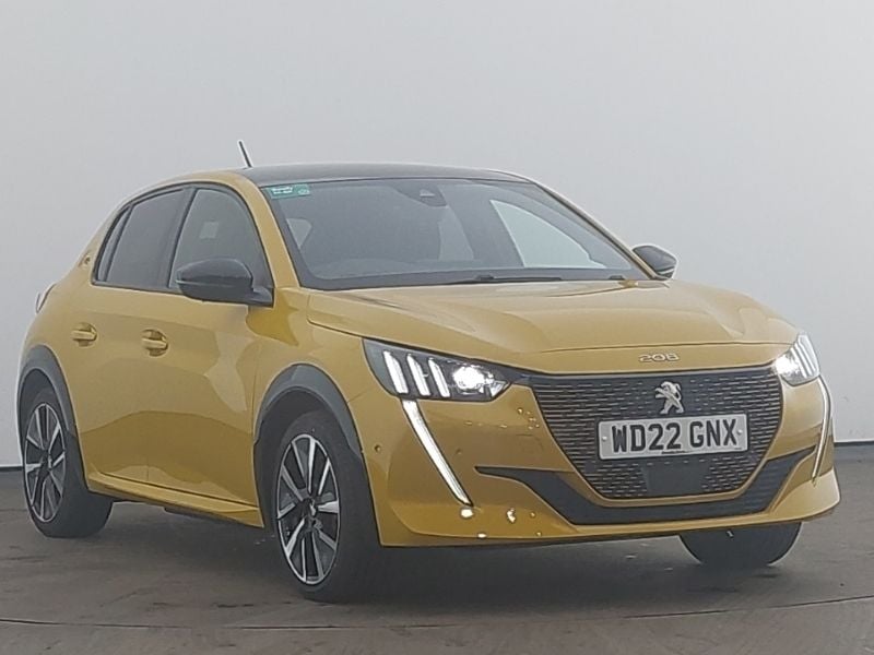 Yellow Used 2022 Peugeot e-208 Premium Hatchback | £15,498 (Fair price) - Image 1/4