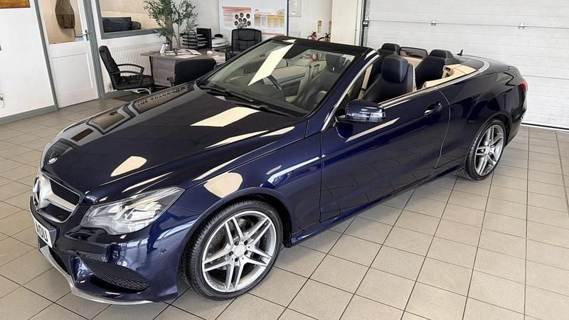 Used Mercedes E220 AMG line 175 HP (128 kW) 2014 Blue Cabriolet