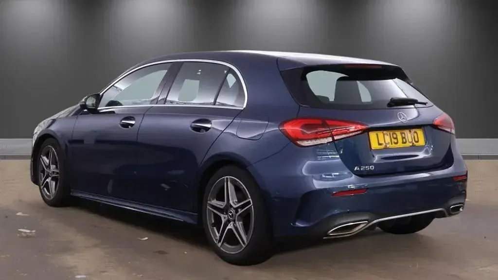 Used Mercedes A250 AMG line 224 HP (164 kW) 2019 Blue Hatchback