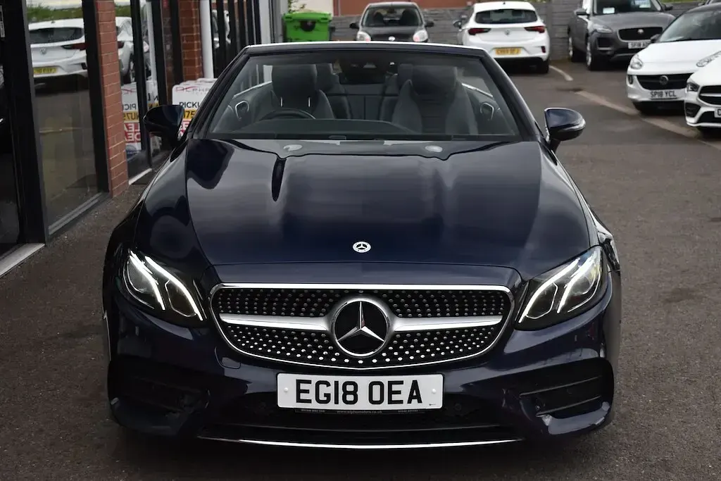 Used Mercedes E220 AMG line 194 HP (142 kW) 2018 Blue Cabriolet