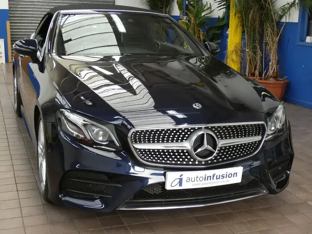 Used Mercedes E300 AMG line 245 HP (180 kW) 2018 Blue Cabriolet