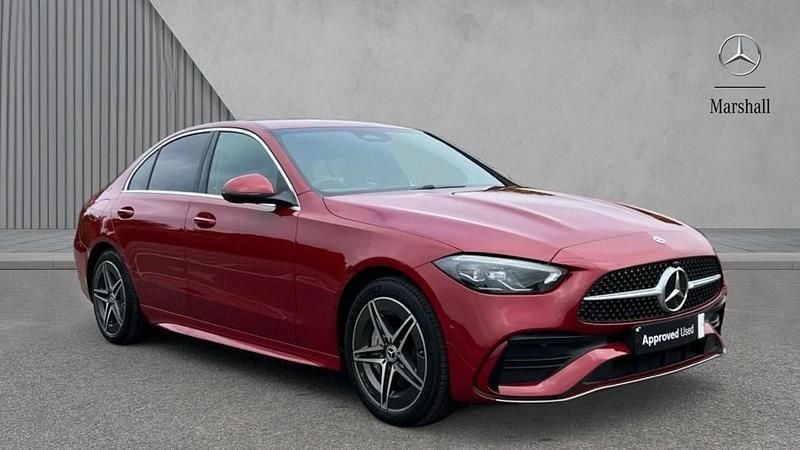Designo patagonia red Used 2024 Mercedes C300e AMG line Sedan | £33,480 (Super price) - Image 1/4