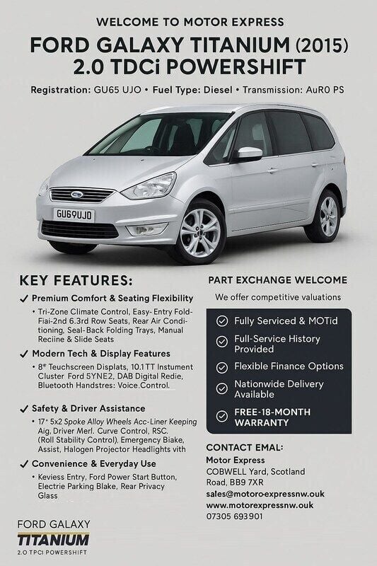 Silver Used 2015 Ford Galaxy Titanium MPV | £9,895 (Good price) - Image 1/1