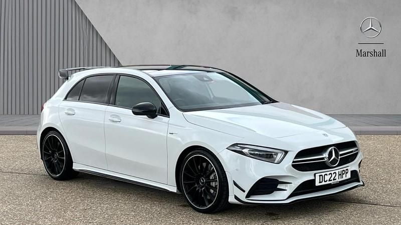 Used Mercedes A35 AMG Premium Plus 306 HP (225 kW) 2022 Moonstone white metallic Hatchback