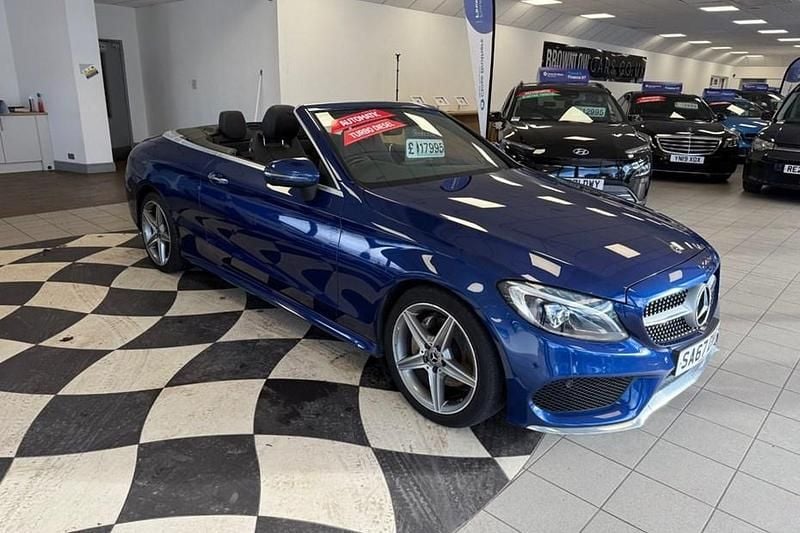 Used Mercedes C220 AMG line 170 HP (125 kW) 2017 Blue Cabriolet