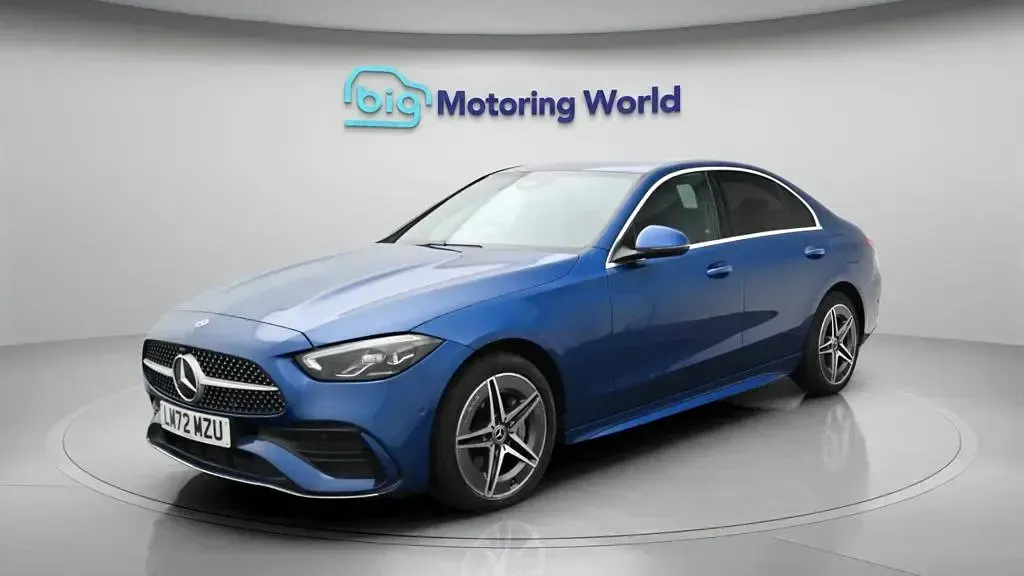 Used Mercedes C300e AMG line 313 HP (230 kW) 2022 Blue Sedan