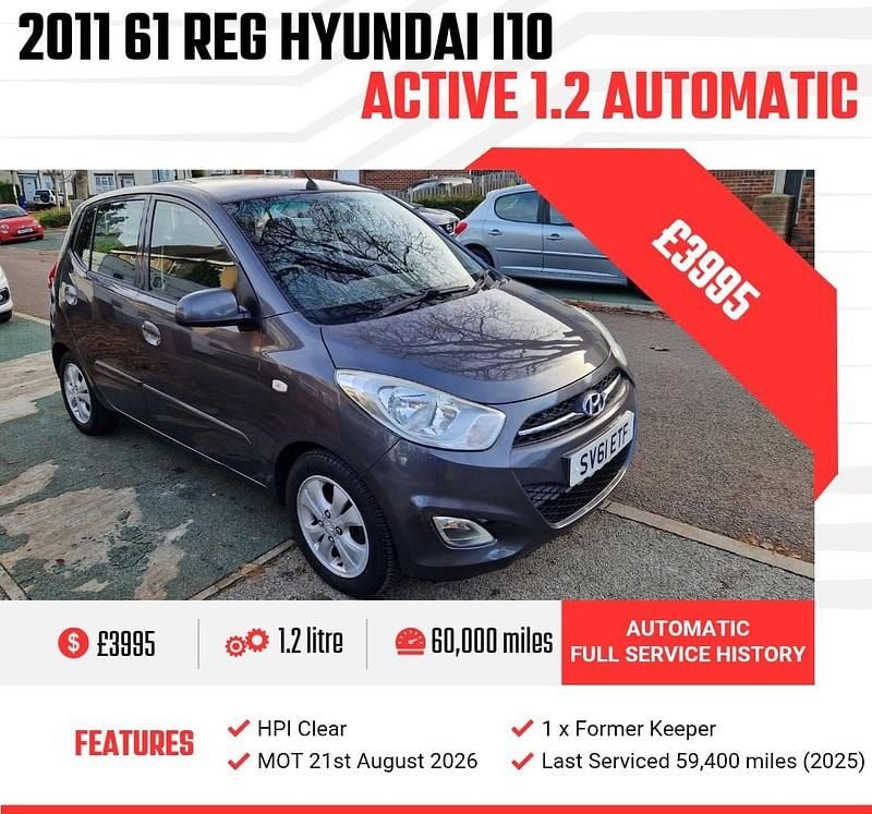 Grey Used 2011 Hyundai i10 Active Hatchback | £3,995 (Good price) - Image 1/4