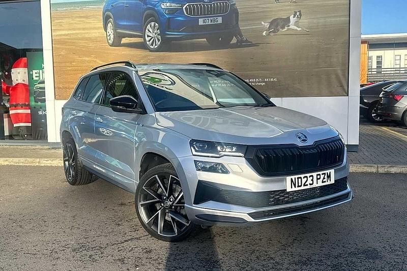 Brilliant silver metallic Used 2023 Skoda Karoq SportLine SUV | £24,495 (Fair price) - Image 1/4