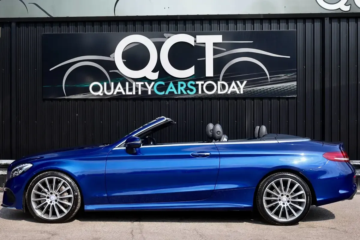 Used Mercedes C250 AMG line 201 HP (147 kW) 2017 Blue Cabriolet