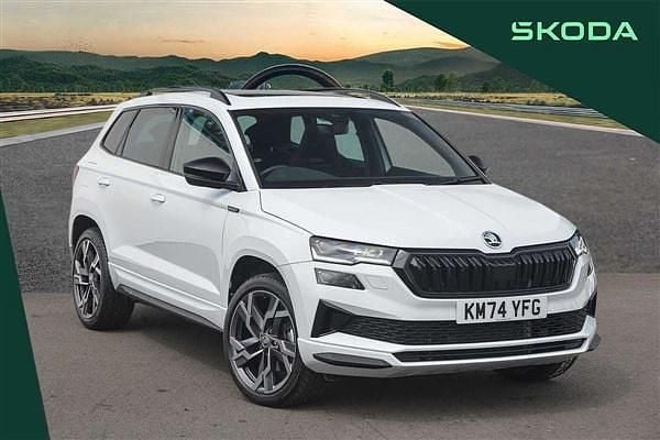 Moon white metallic Used 2024 Skoda Karoq SportLine SUV | £31,995 (Fair price) - Image 1/4
