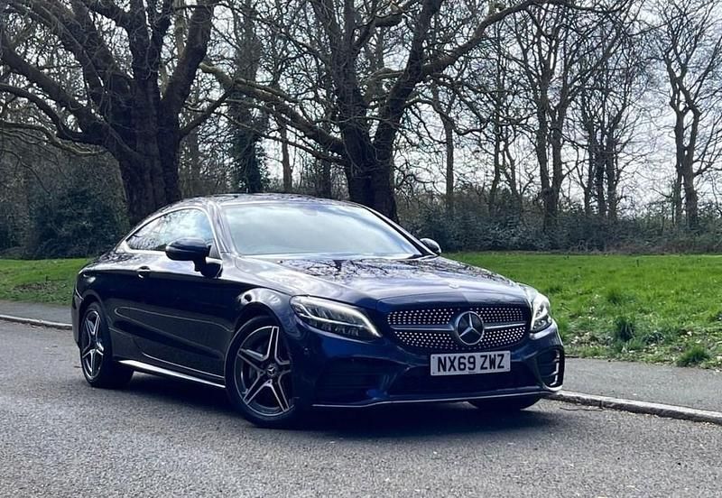 Used Mercedes C300 AMG line 245 HP (180 kW) 2019 Blue Coupe