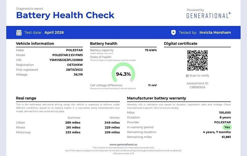 Used Polestar 2 Long Range Single Motor 167 kW (228 HP) 2022 Blue Hatchback