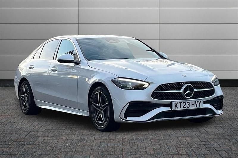 Opalite white bright Used 2023 Mercedes C300e AMG line Sedan | £27,450 (Super price) - Image 1/4