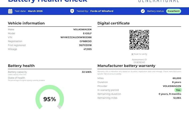 Usado VW e-Golf 99 kW (135 HP) 2018 Branco Citadino