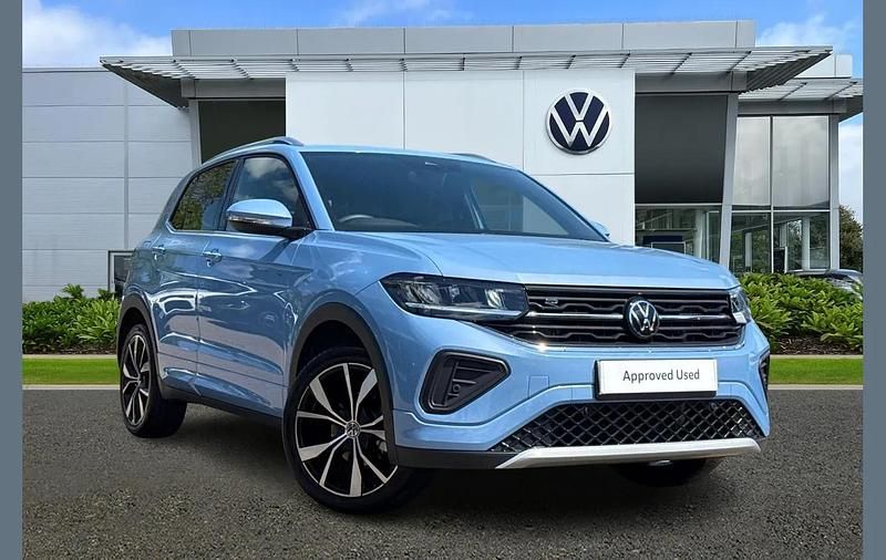 Clear blue metallic Used 2024 VW T-Cross R-line Plus SUV | £22,391 (Fair price) - Image 1/4