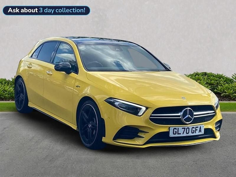 Yellow Used 2020 Mercedes A35 AMG Premium Plus Hatchback | £28,797 (Fair price) - Image 1/4