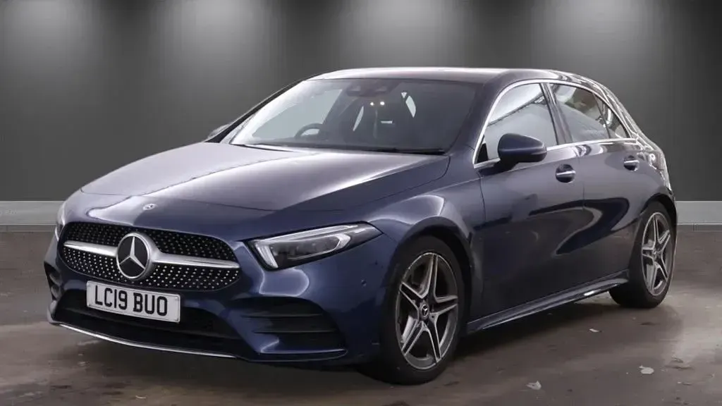 Used Mercedes A250 AMG line 224 HP (164 kW) 2019 Blue Hatchback