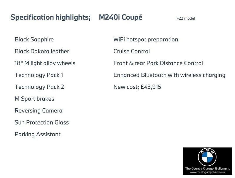 Used BMW M240 M Sport 335 HP (246 kW) 2020 Black Coupe