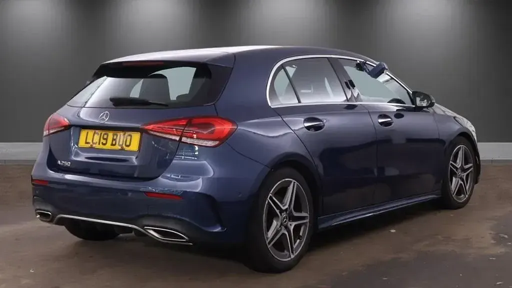 Used Mercedes A250 AMG line 224 HP (164 kW) 2019 Blue Hatchback