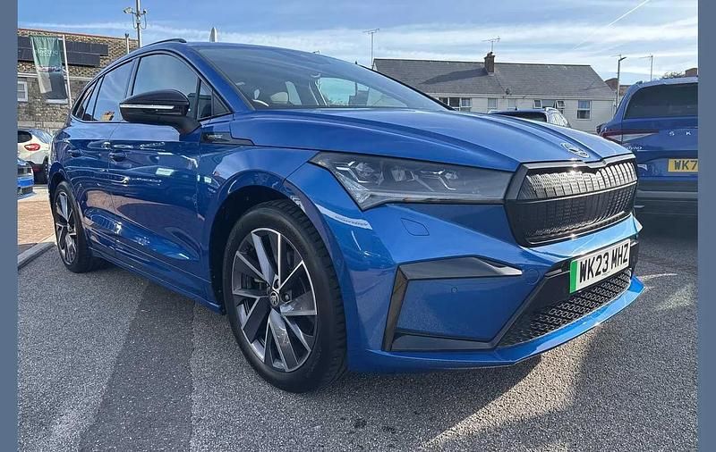 Race blue metallic Used 2023 Skoda Enyaq iV SportLine SUV | £24,995 (A bit pricey) - Image 1/4