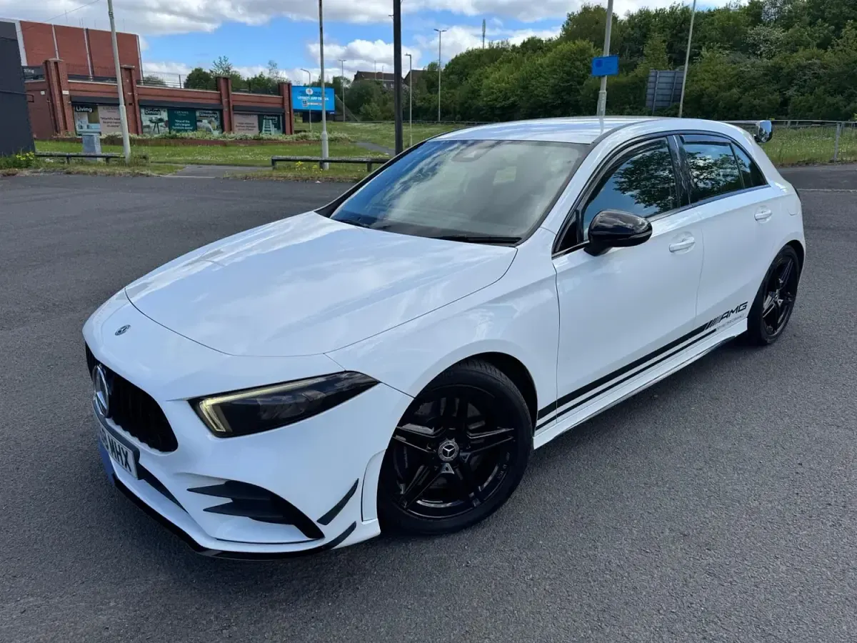 Used Mercedes A250 AMG line 224 HP (164 kW) 2018 White Hatchback