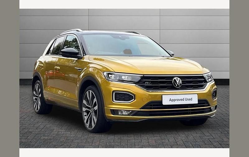 Turmeric yellow Used 2021 VW T-Roc R-line SUV | £20,495 (Fair price) - Image 1/3