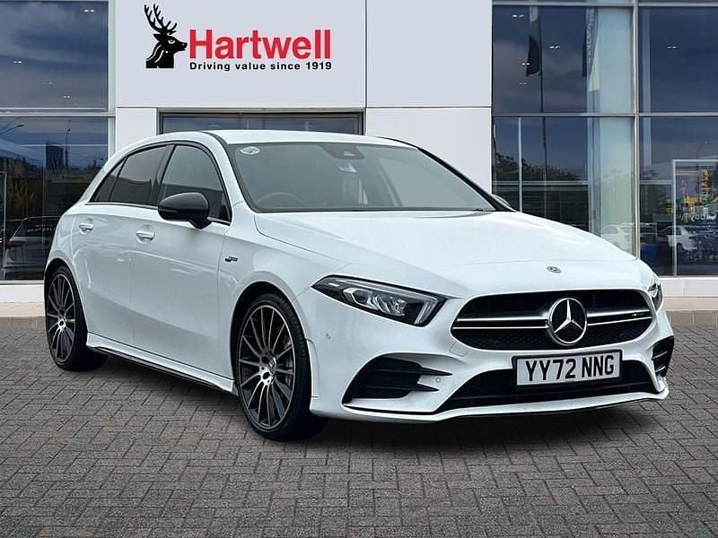 Metallic digital white Used 2022 Mercedes A35 AMG Executive Hatchback | £24,886 (Good price) - Image 1/3