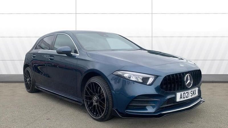 Used Mercedes A250 AMG line 218 HP (160 kW) 2021 Blue Hatchback