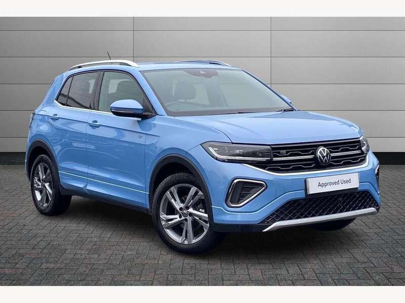 Clear blue metallic Used 2024 VW T-Cross R-line SUV | £26,850 (A bit pricey) - Image 1/4