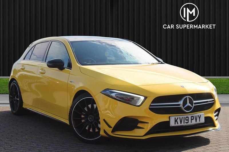 Yellow Used 2019 Mercedes A35 AMG Premium Plus Hatchback | £19,885 (Fair price) - Image 1/4