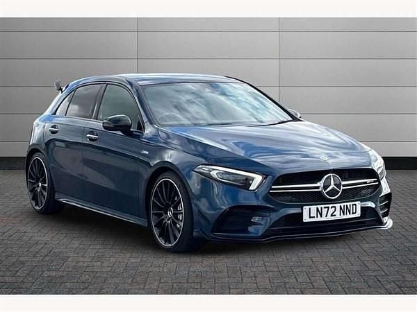 Denim blue Used 2022 Mercedes A35 AMG Premium Plus Hatchback | £30,759 (Fair price) - Image 1/4