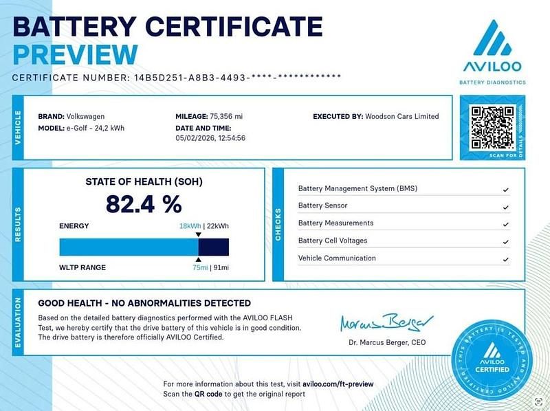 Used VW e-Golf 85 kW (116 HP) 2015 White Hatchback