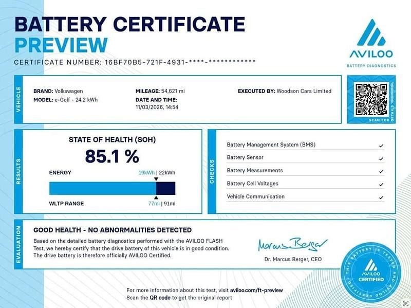 Used VW e-Golf 85 kW (116 HP) 2015 White Hatchback