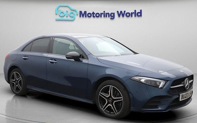 Used Mercedes A250 AMG line 259 HP (190 kW) 2022 Blue Sedan