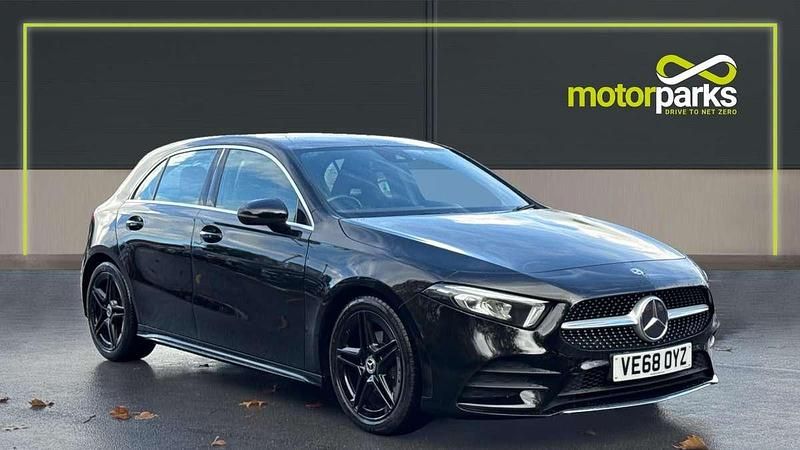 Mythos black metallic Used 2018 Mercedes A180 AMG line Hatchback | £14,250 (Fair price) - Image 1/4