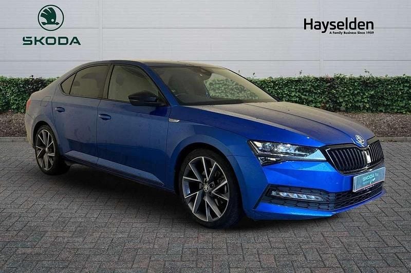 Race blue metallic Used 2023 Skoda Superb SportlinePlus Hatchback | £24,894 (Fair price) - Image 1/4