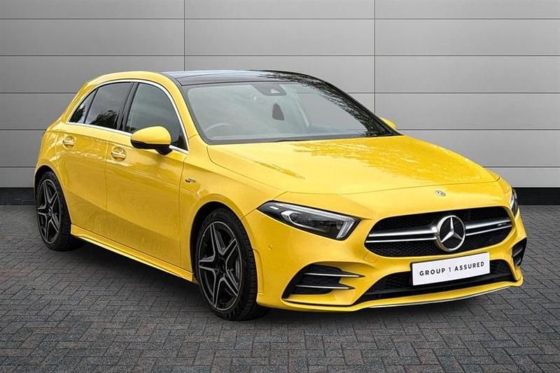 Sun yellow Used 2019 Mercedes A35 AMG Premium Plus Hatchback | £23,490 (Fair price) - Image 1/2