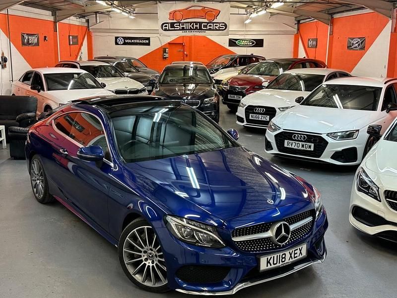 Begagnad Mercedes C250 AMG Line Premium Plus 2018 Blå Sportkupé
