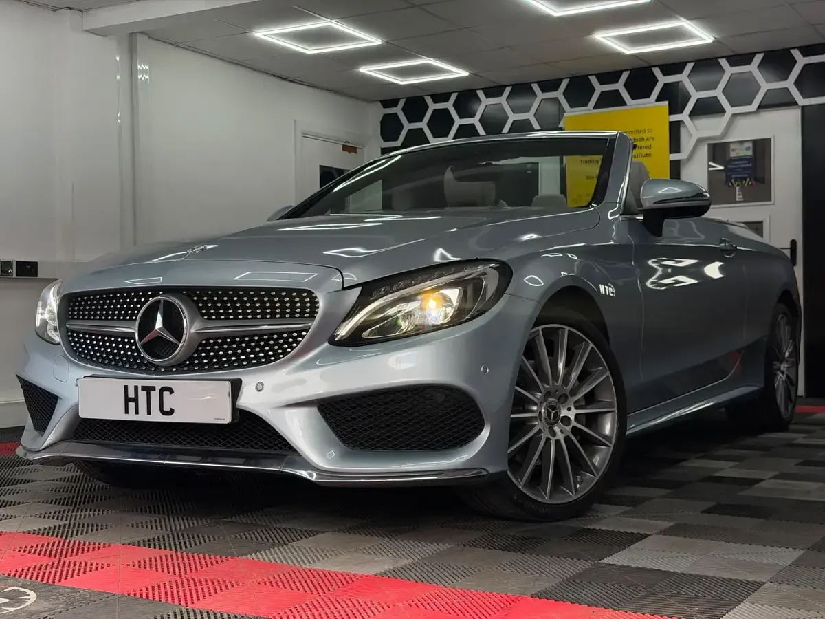Used Mercedes C220 AMG line 170 HP (125 kW) 2018 Silver Cabriolet