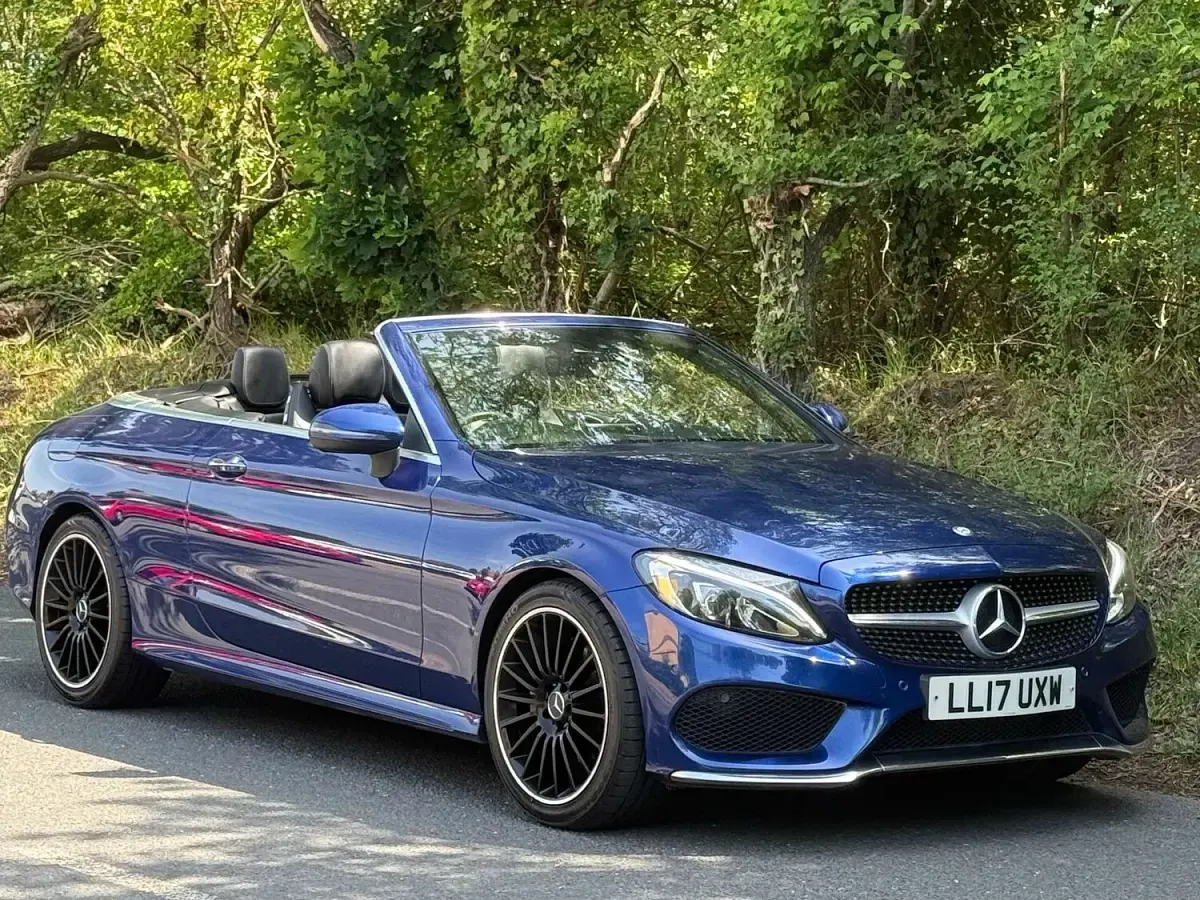 Used Mercedes C220 AMG line 170 HP (125 kW) 2017 Blue Cabriolet